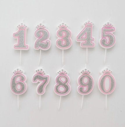 Lumanare roz cu coroana , cifra 0-9 , 5.5 cm
