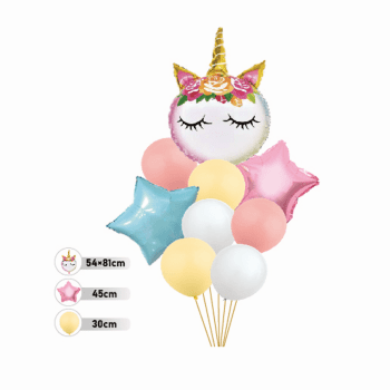 Set 9 baloane multicolor , figurina unicorn