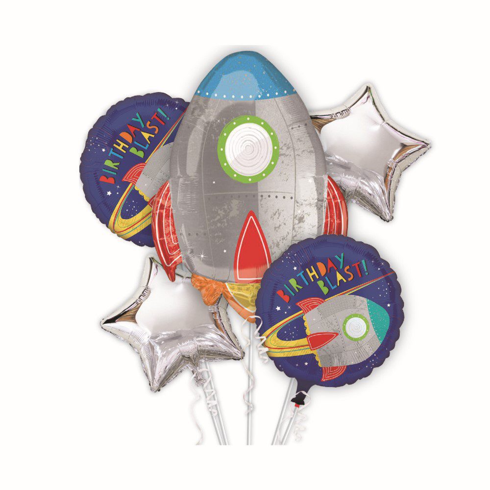 Set 5 baloane metalizate , spatiu cosmic , albastru si argintiu