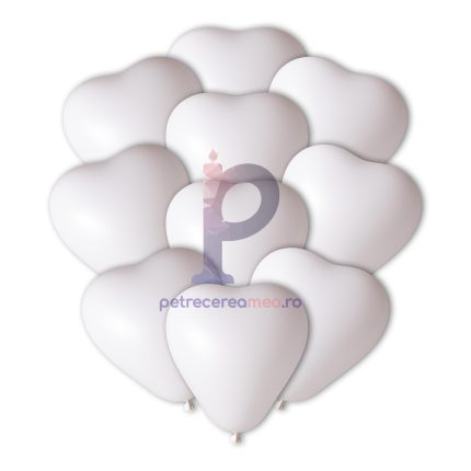 Set 25 baloane din latex , forma inima , alb , 25 cm