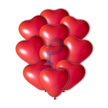 Set 25 baloane din latex , forma inima , rosu , 25 cm
