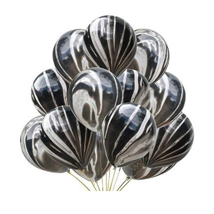 Set 5 baloane marmorate , alb si negru , 35 cm