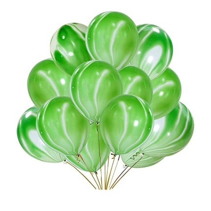 Set 10 baloane marmorate , alb si verde , 35 cm