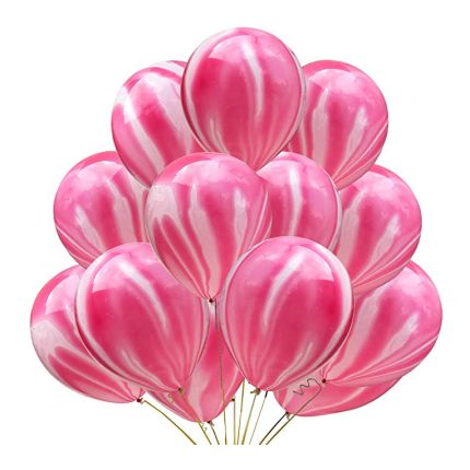 Set 10 baloane marmorate , alb si roz , 35 cm