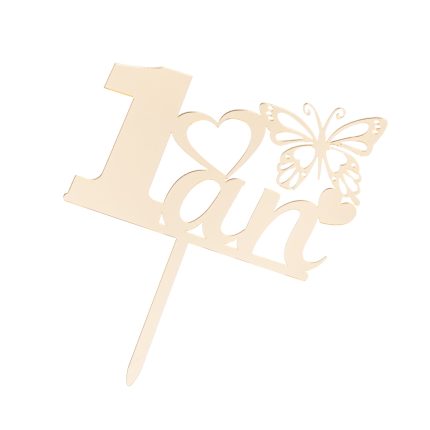 Topper tort 1 an fluturas , auriu , 9×14 cm