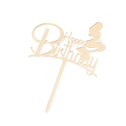 Topper tort Happy Birthday , sirena , auriu , 9×12 cm