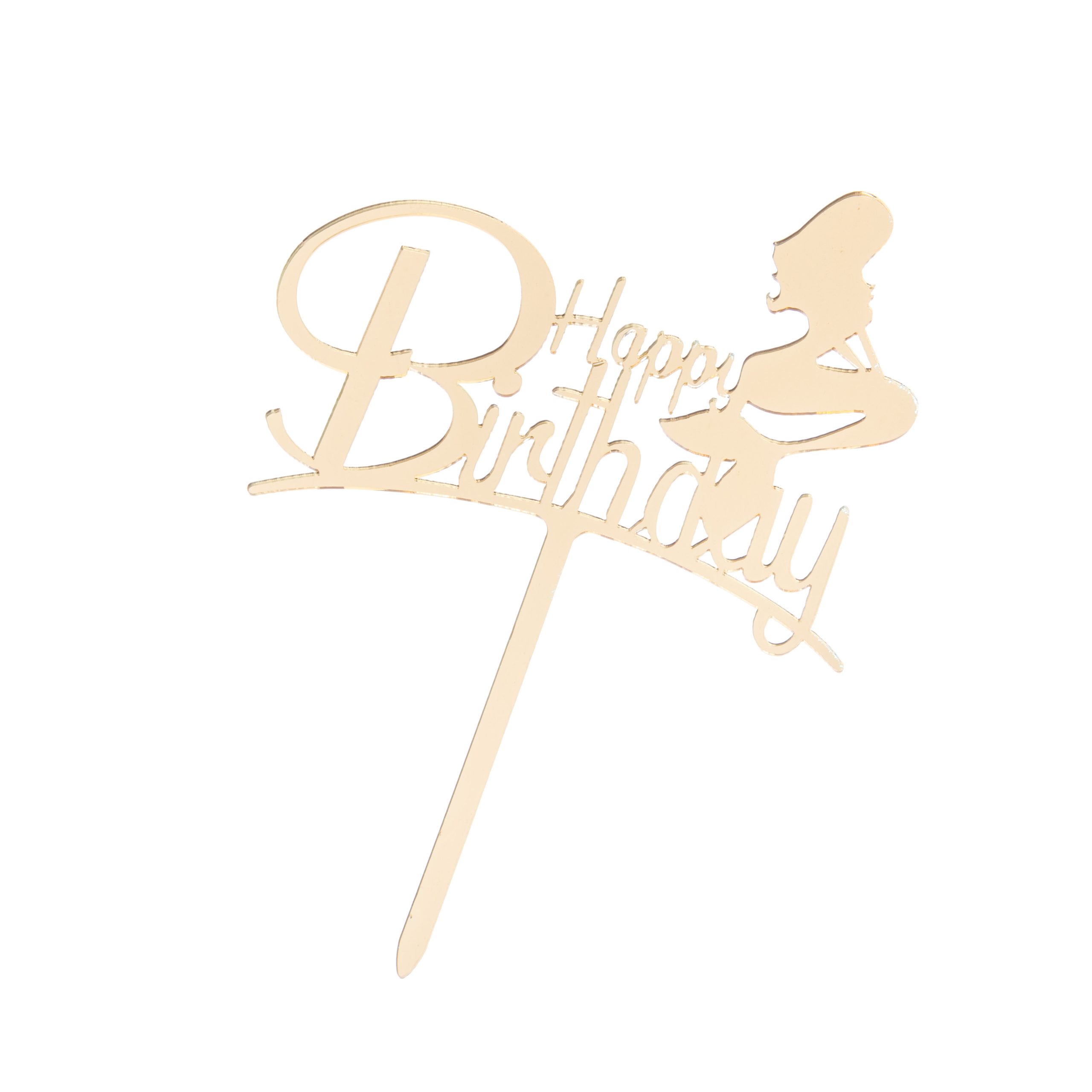 Topper tort Happy Birthday , sirena , auriu , 9×12 cm