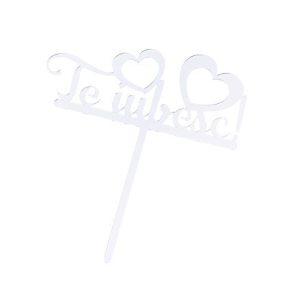 Topper tort Te iubesc , argintiu , 6x14 cm