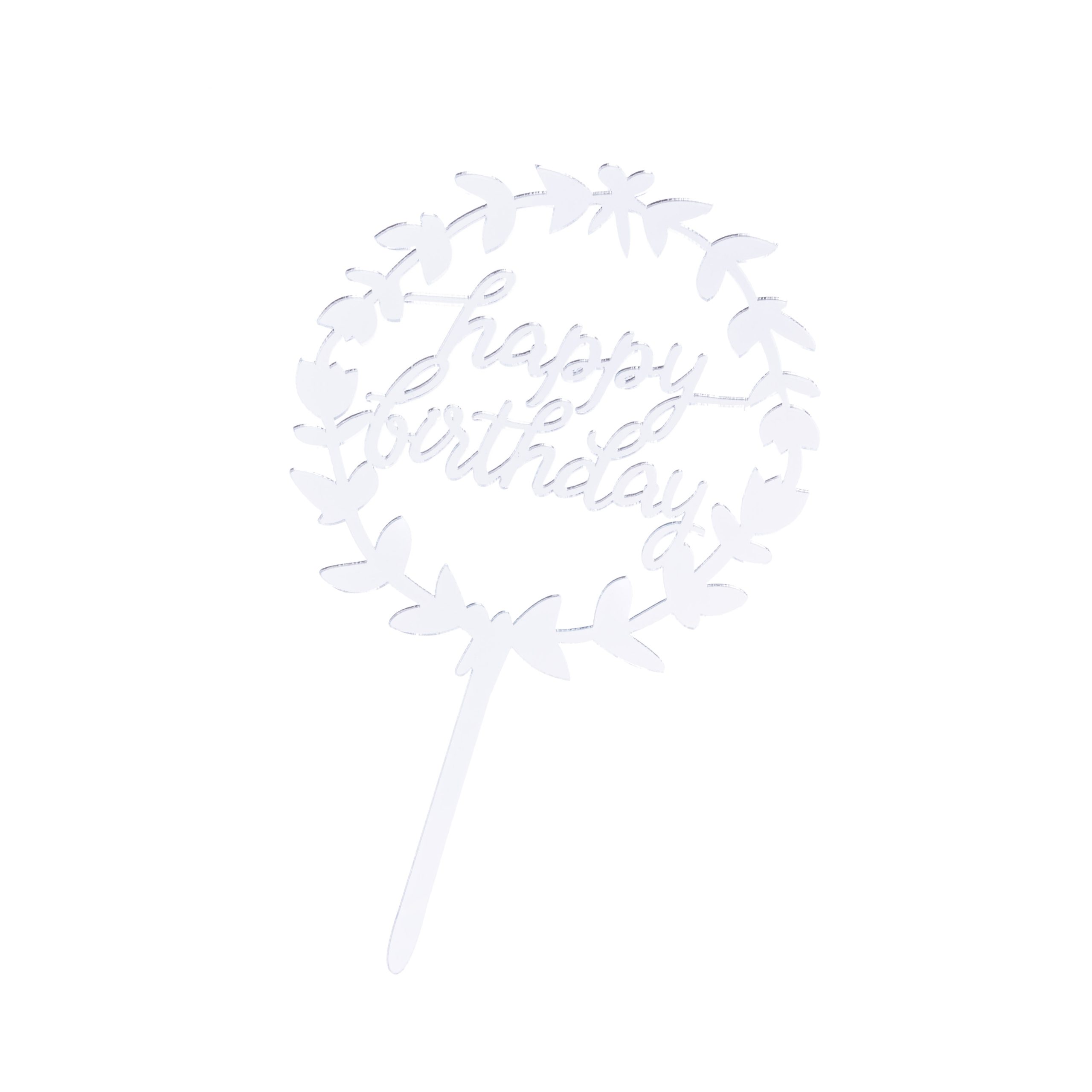 Topper tort happy birthday , argintiu , 10 cm