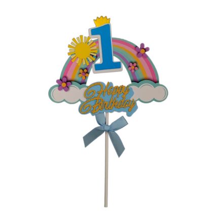 Decoratiune pentru tort , prima aniversare , albastru