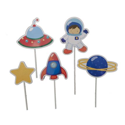 Set 5 mini decoratiuni pentru tort , tematica spatiu , baiat