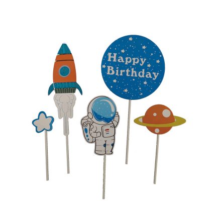 Set 5 mini decoratiuni pentru tort , tematica spatiu , albastru