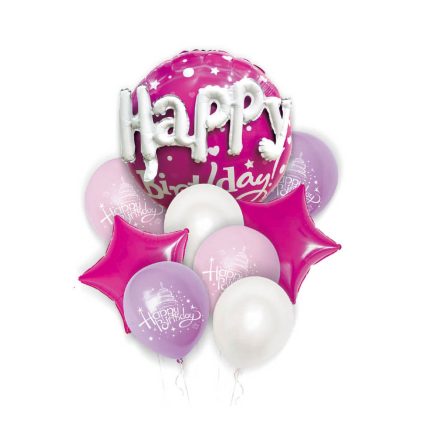 Set 9 baloane , Happy Birthday , roz fucsia