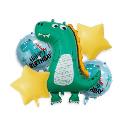 Set 5 baloane metalizate , dinozaur , verde si galben