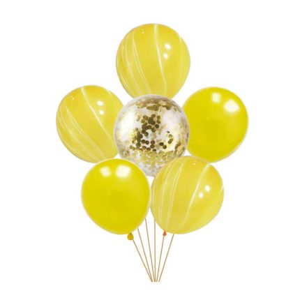 Set 6 baloane latex cu confetti , galben