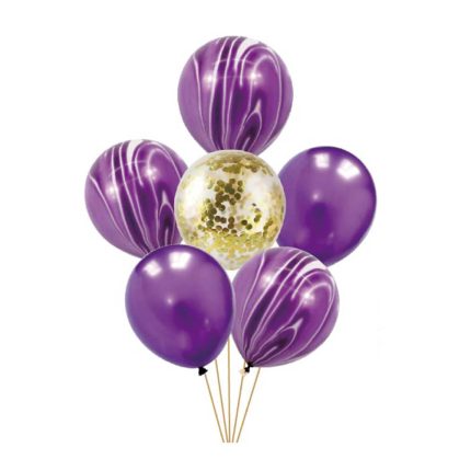 Set 6 baloane latex cu confetti , mov