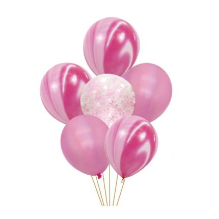 Set 6 baloane latex cu confetti , roz & alb