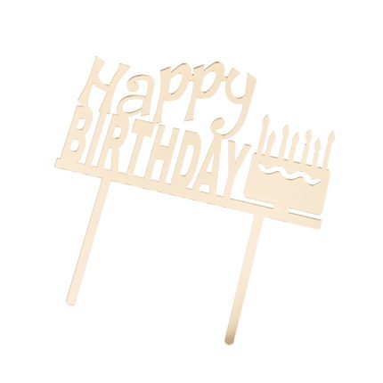 Topper tort Happy Birthday , auriu , 8×14 cm
