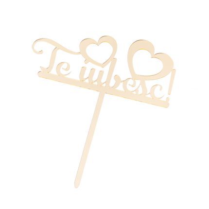 Topper tort Te iubesc , auriu , 6x14 cm