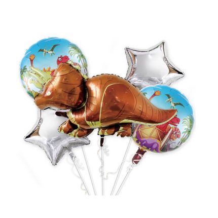 Set 5 baloane metalizate , figurina dinozaur , maro