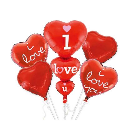 Set 5 baloane metalizate , inimi , rosu