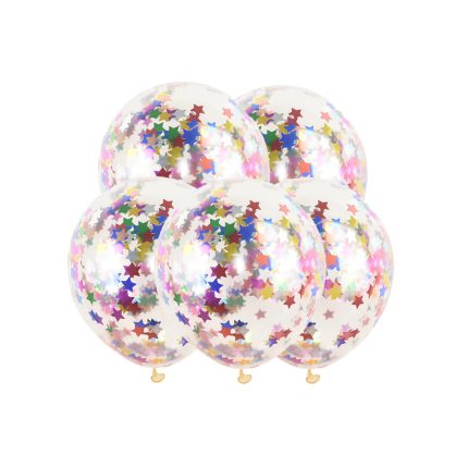 Set 5 baloane transparente cu confetti forma stea , multicolor , 35 cm