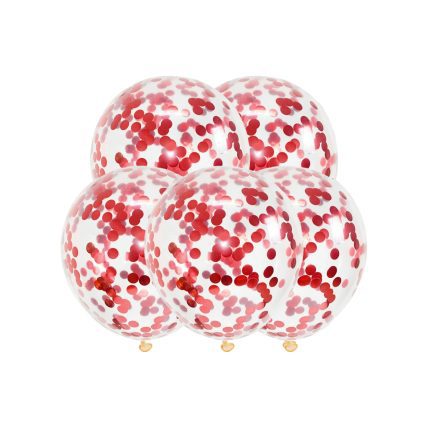 Set 5 baloane transparente cu confetti rosii , 35 cm