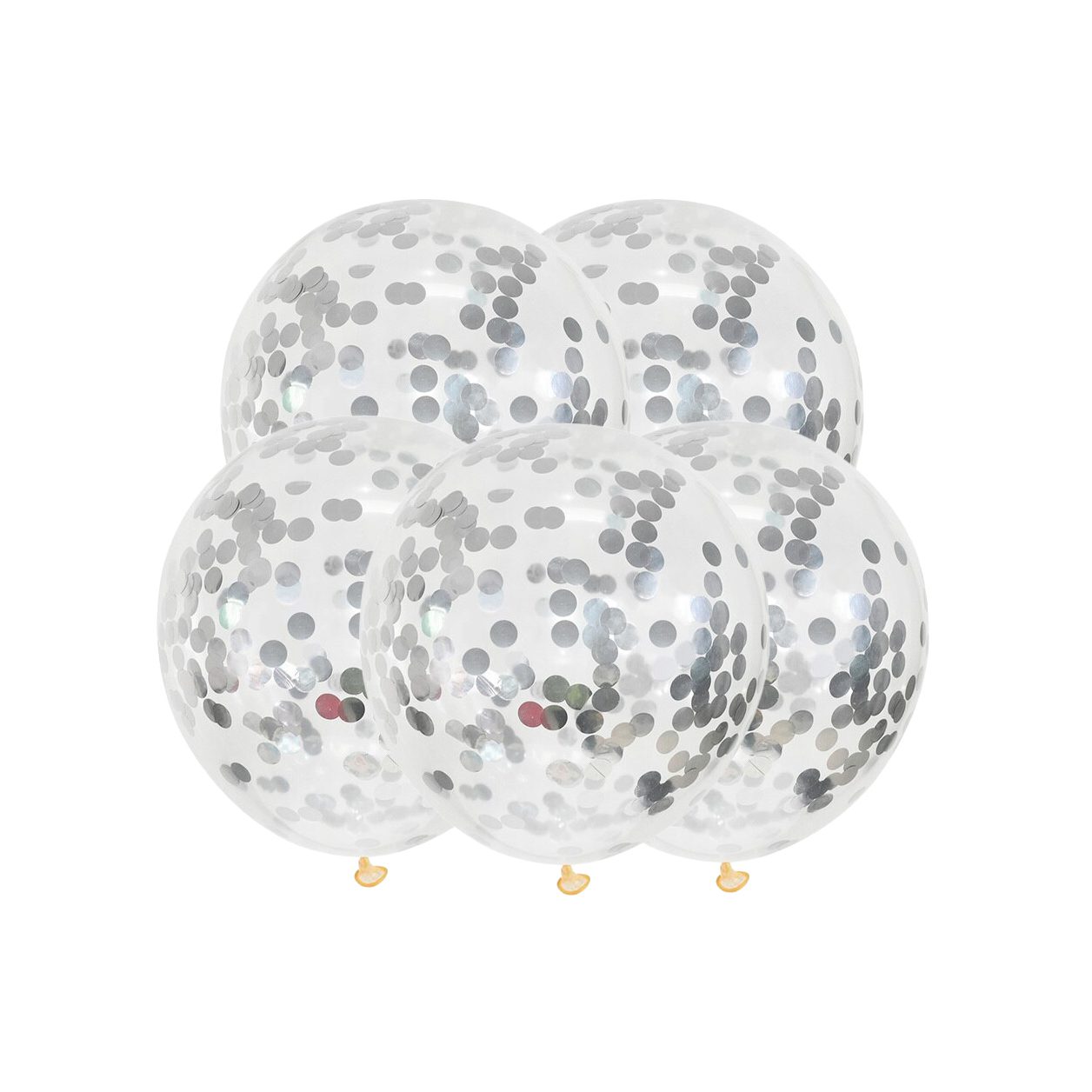 Set 5 baloane transparente cu confetti argintii , 35 cm