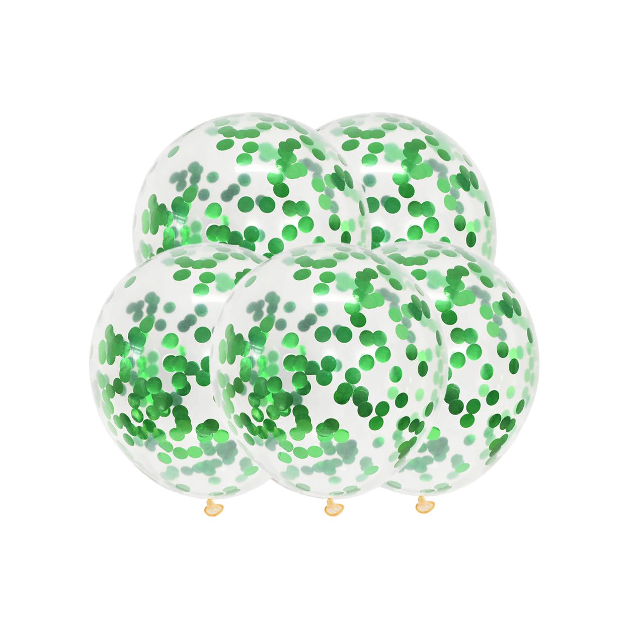 Set 5 baloane transparente cu confetti verzi , 35 cm