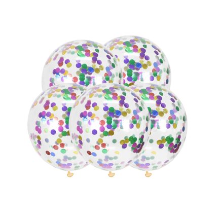 Set 5 baloane transparente cu confetti multicolor , 35 cm