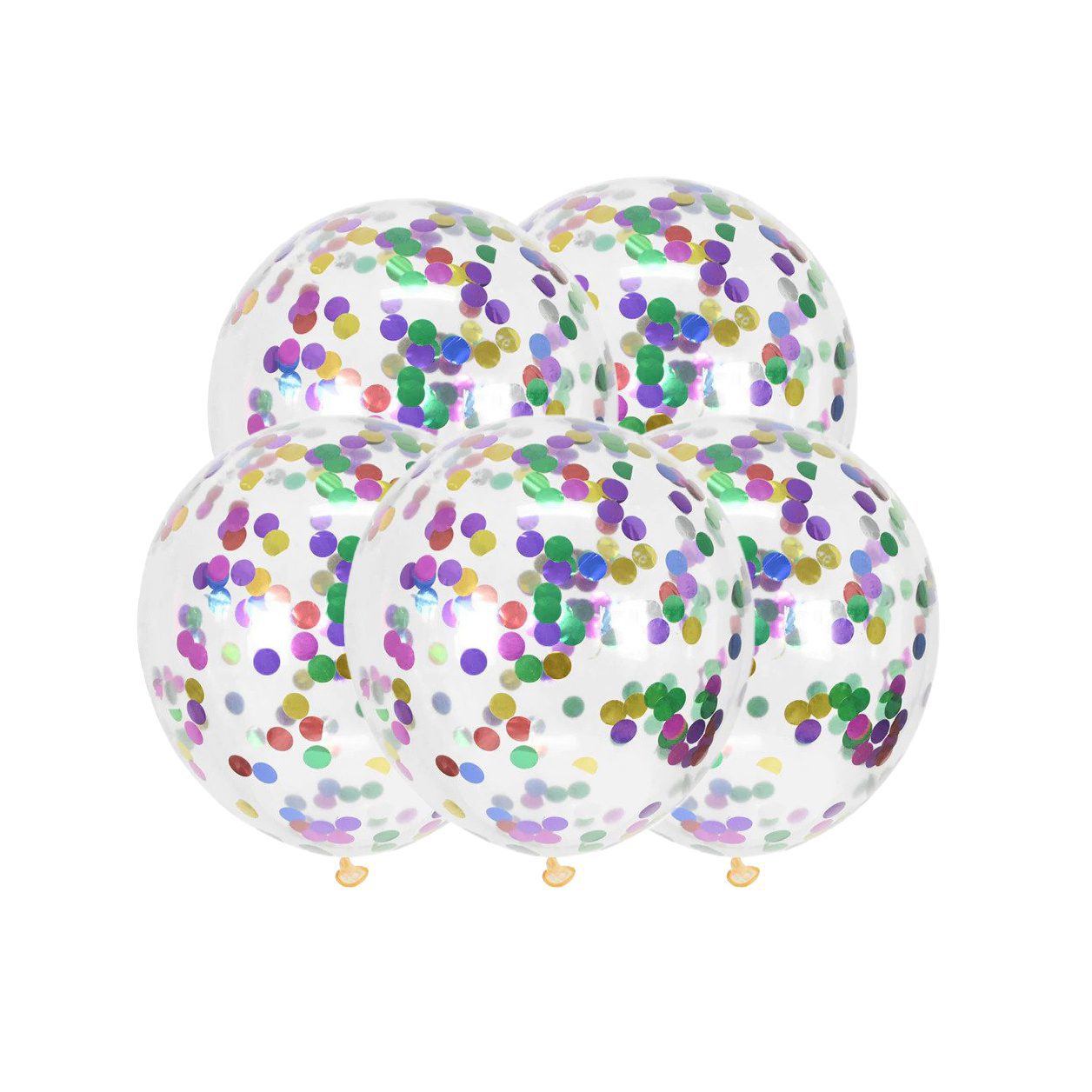 Set 5 baloane transparente cu confetti multicolor , 35 cm