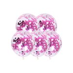 Set 5 baloane transparente cu confetti roz fucsia , 35 cm