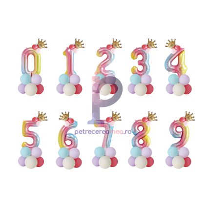 Set 5 balone cu cifra din folie metalizata , curcubeu , 80 cm