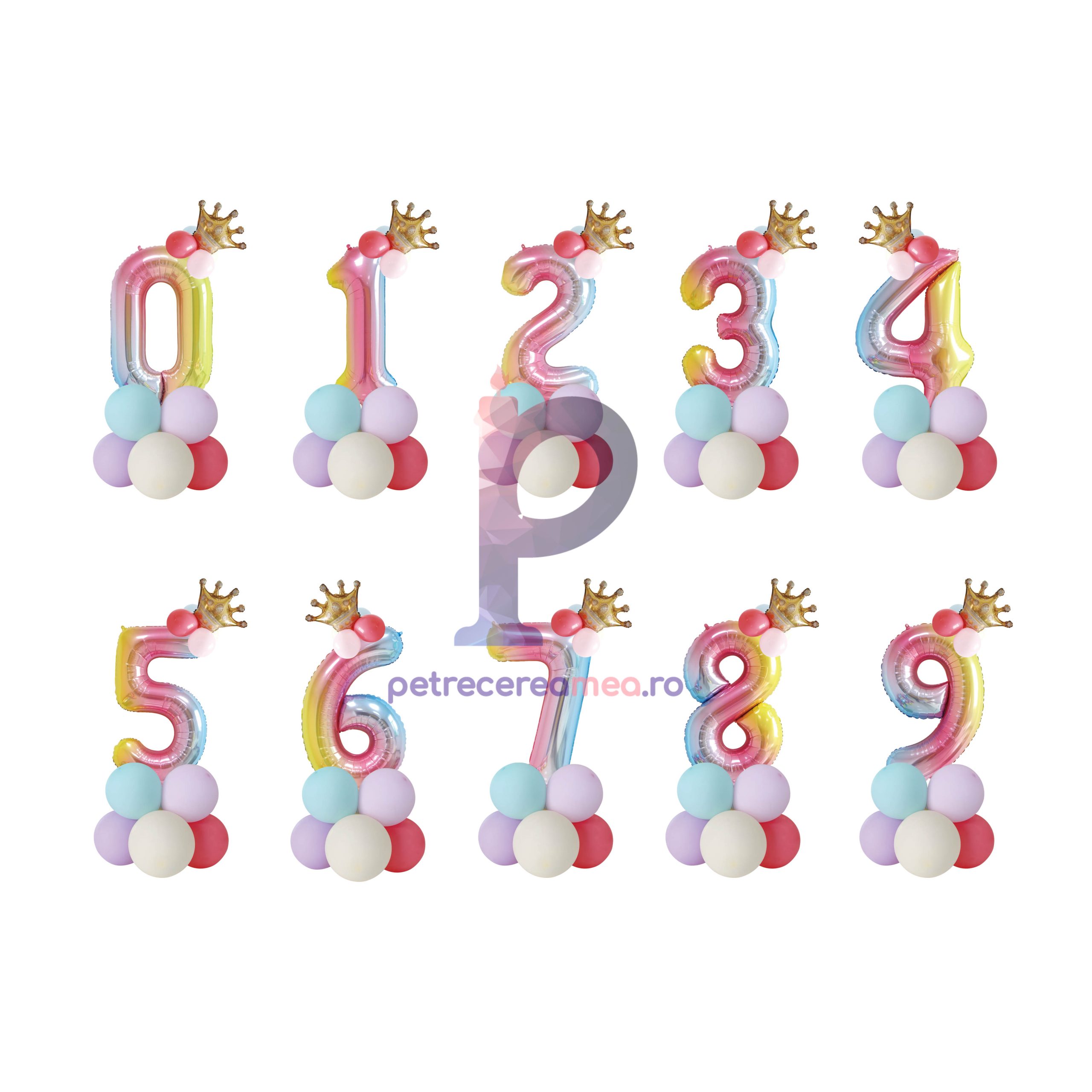 Set 5 balone cu cifra din folie metalizata , curcubeu , 80 cm