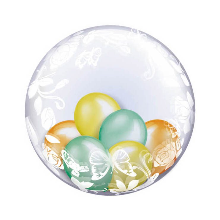 Balon bobo transparent cu 6 baloane , fluturasi , multicolor
