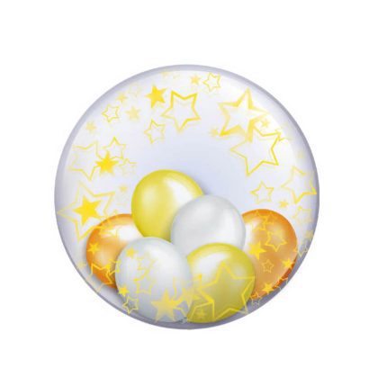 Balon bobo transparent cu 6 baloane , stele , alb si galben