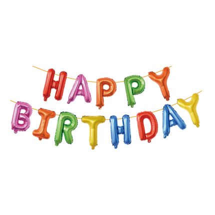 Set baloane din folie metalizata , Happy Birthday , multicolor , 6 m x 40 cm