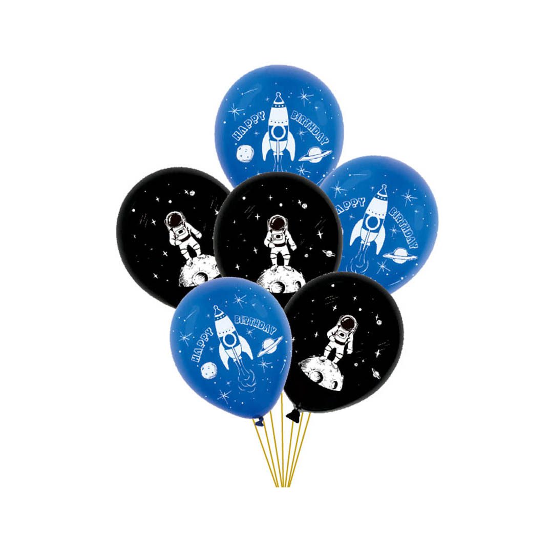 Set 6 baloane din latex , imprimate astronaut , racheta , 30 cm