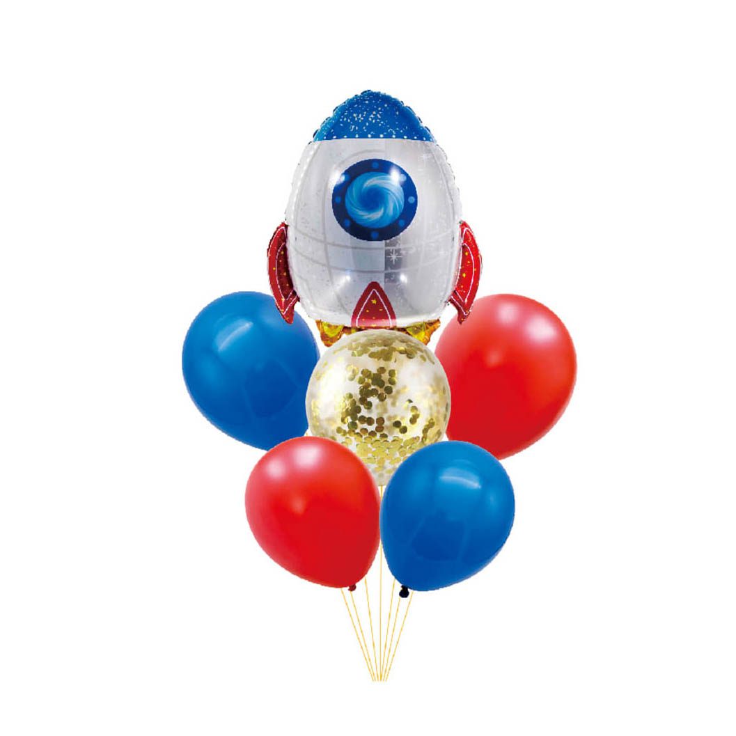 Set 6 baloane latex si metalizate , figurina racheta , multicolor