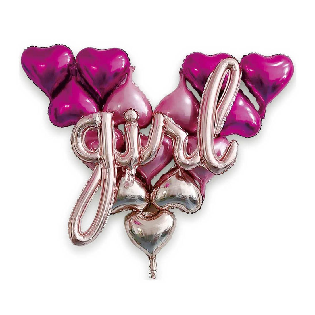 Set 15 baloane din folie metalizata , Girl , inimioare , roz