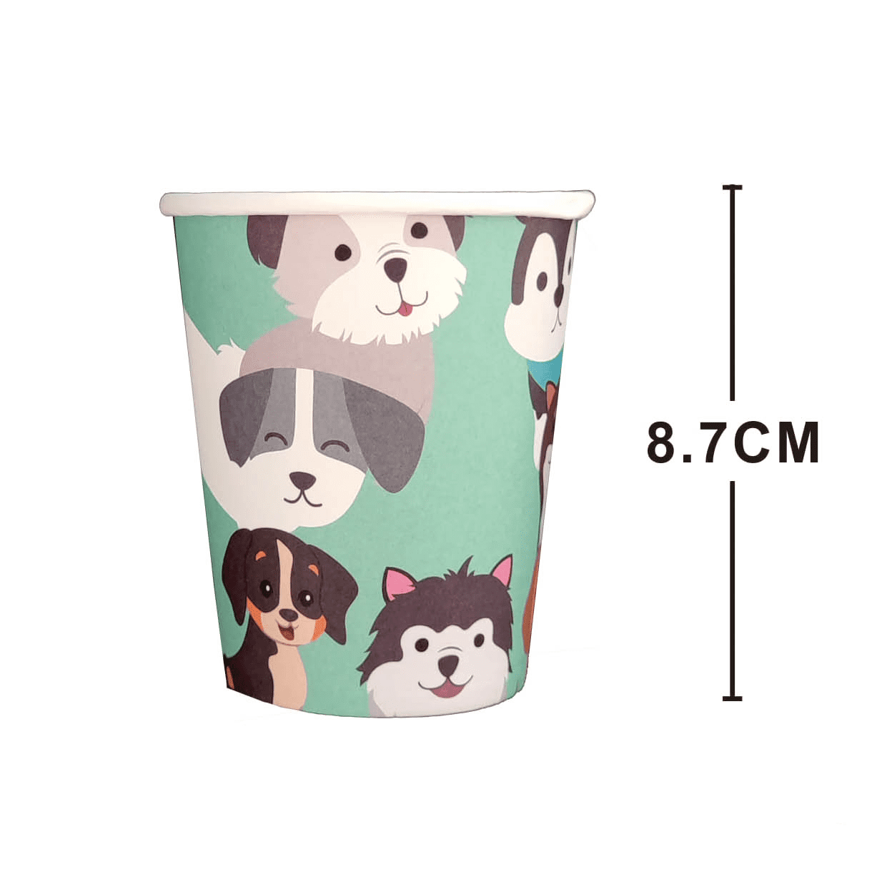 Set 8 pahare din carton , catelusi , 8.7 cm