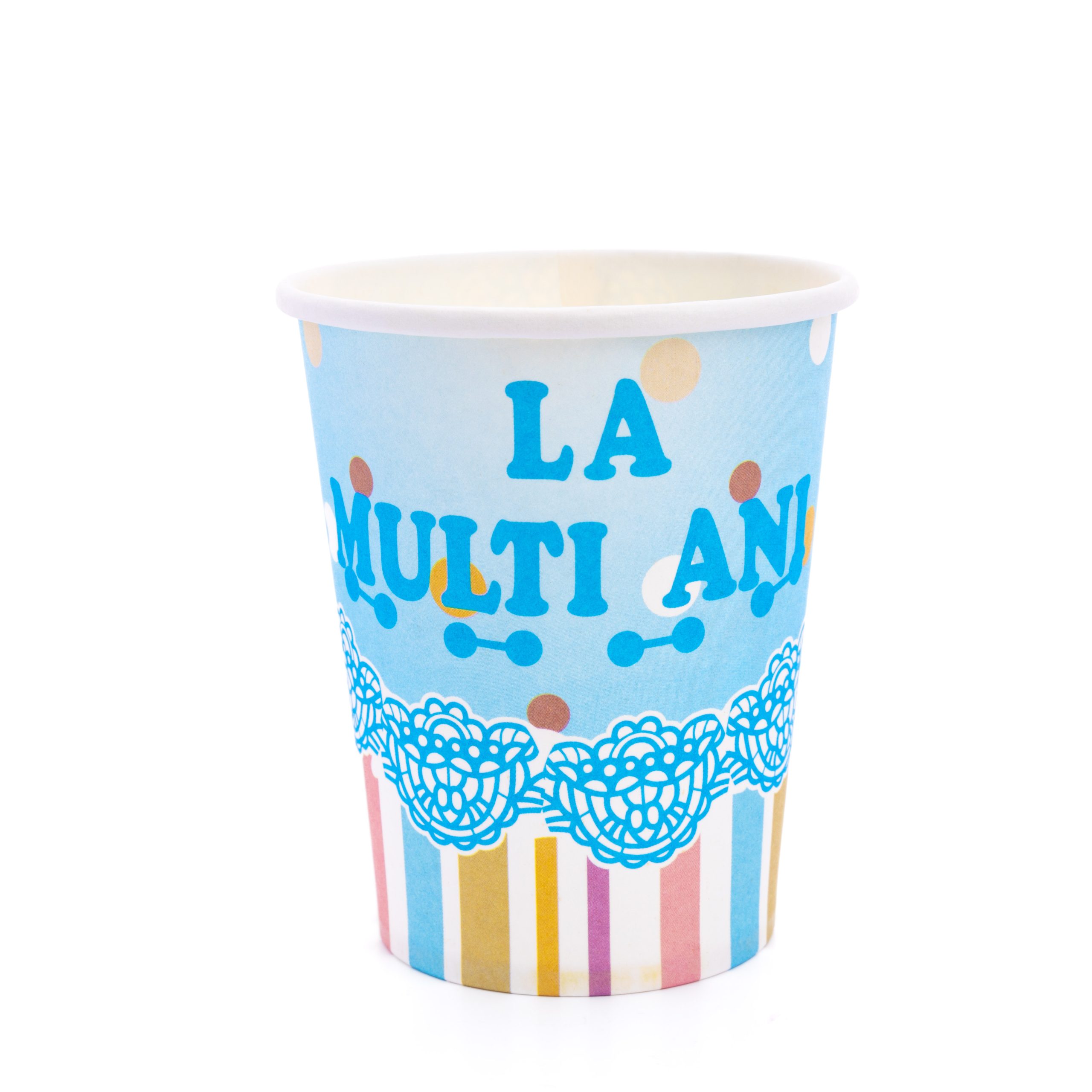 Set 8 pahare din carton , la multi ani , 8.7 cm