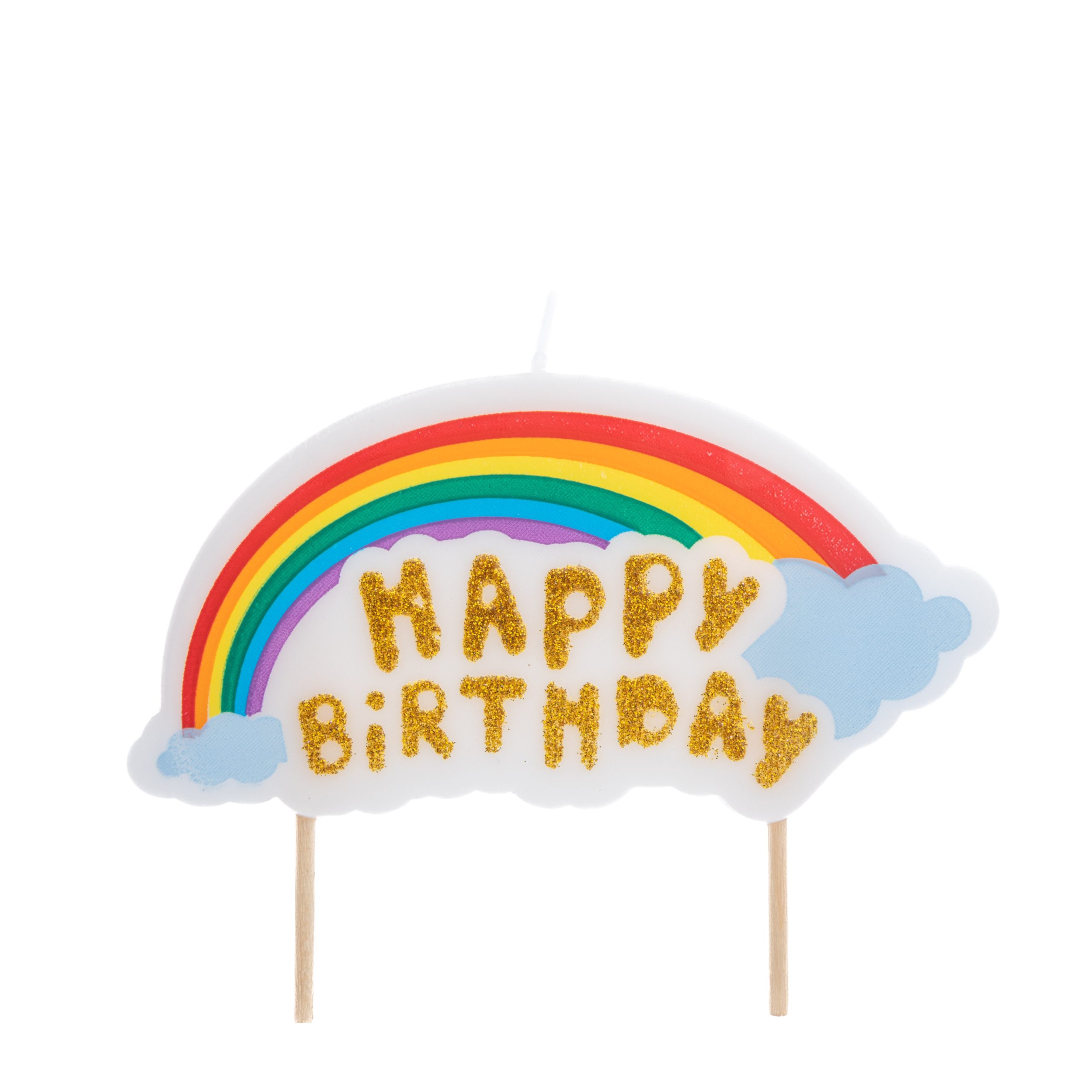 Lumanare curcubeu , Happy Birthday , auriu , 9x4.5 cm