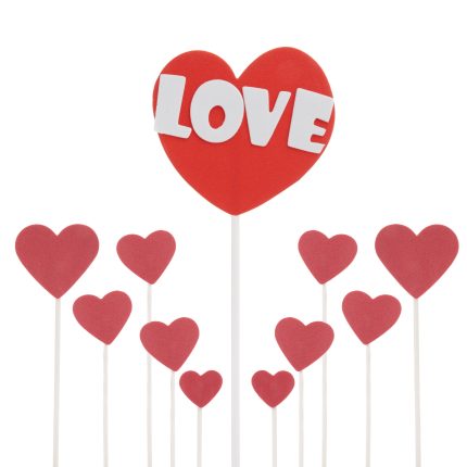 Set 11 decoratiuni pentru tort , inimi , rosu