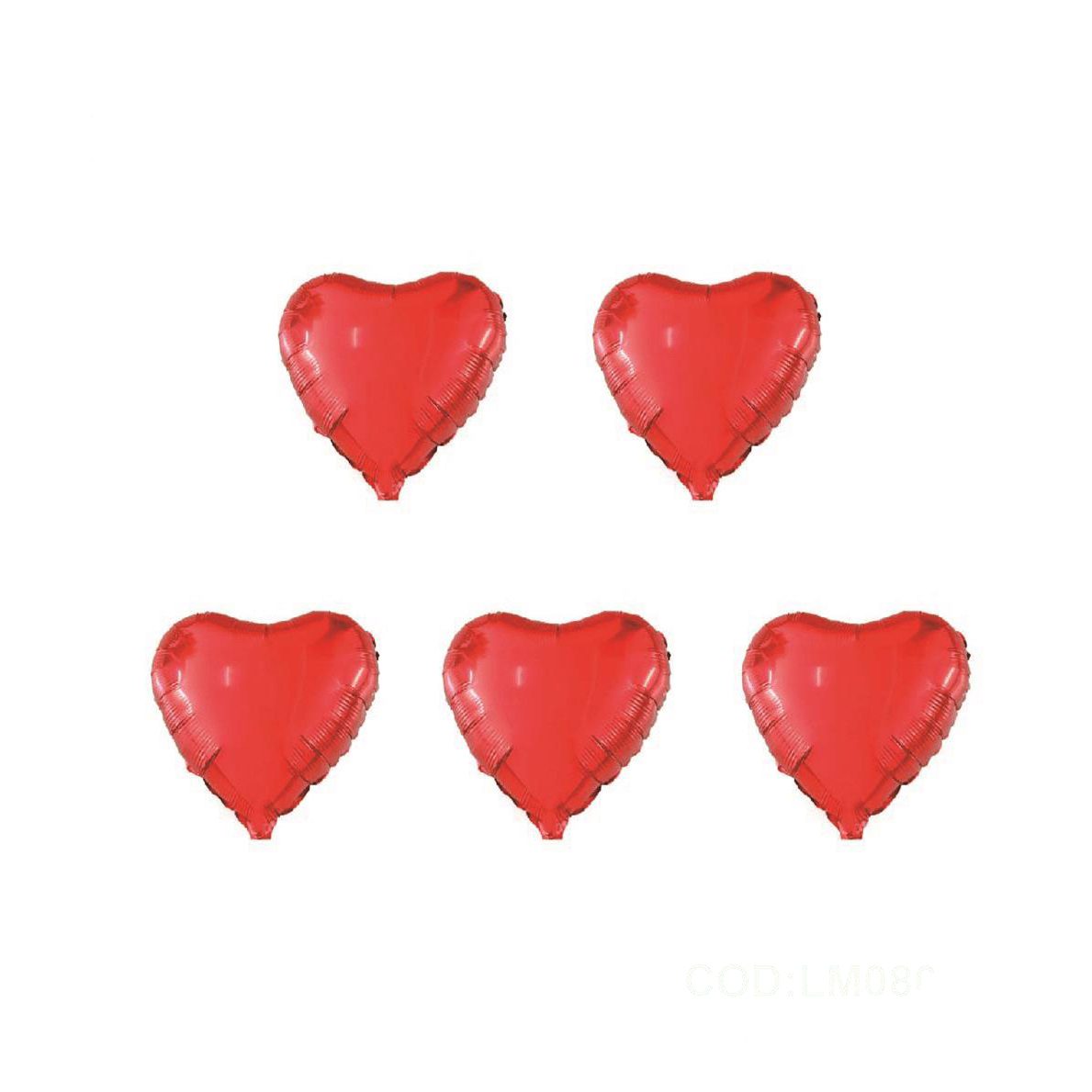 Set 5 baloane din folie metalizata , forma inima , rosu , 25 cm