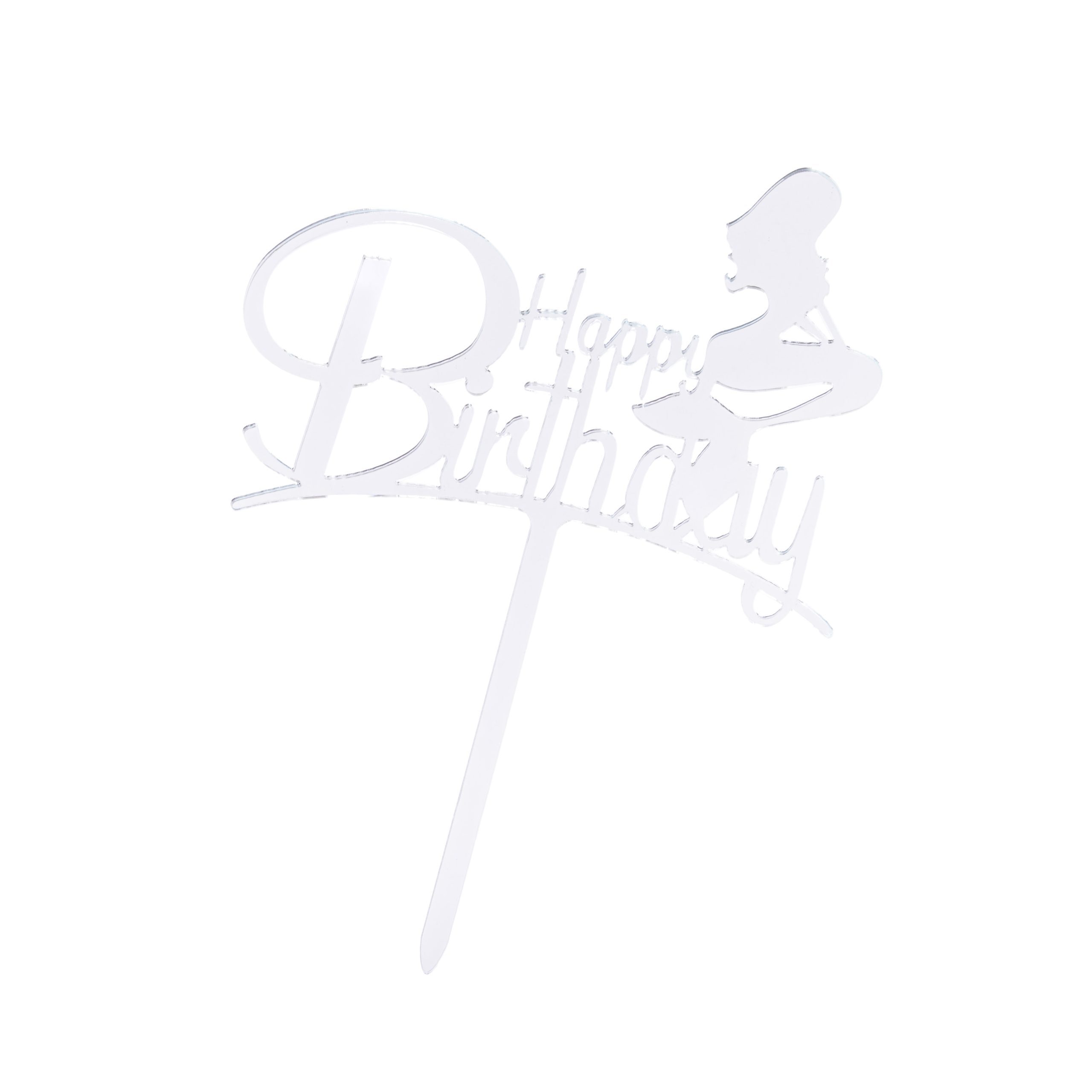 Topper tort Happy Birthday , sirena , argintiu , 9×12 cm