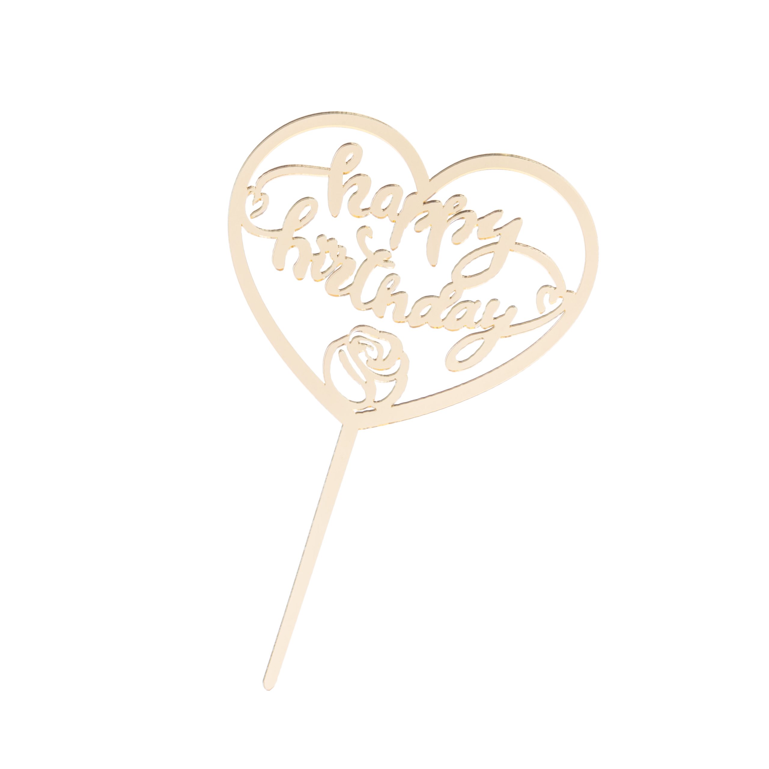 Topper tort happy birthday inima , auriu , 10×10 cm