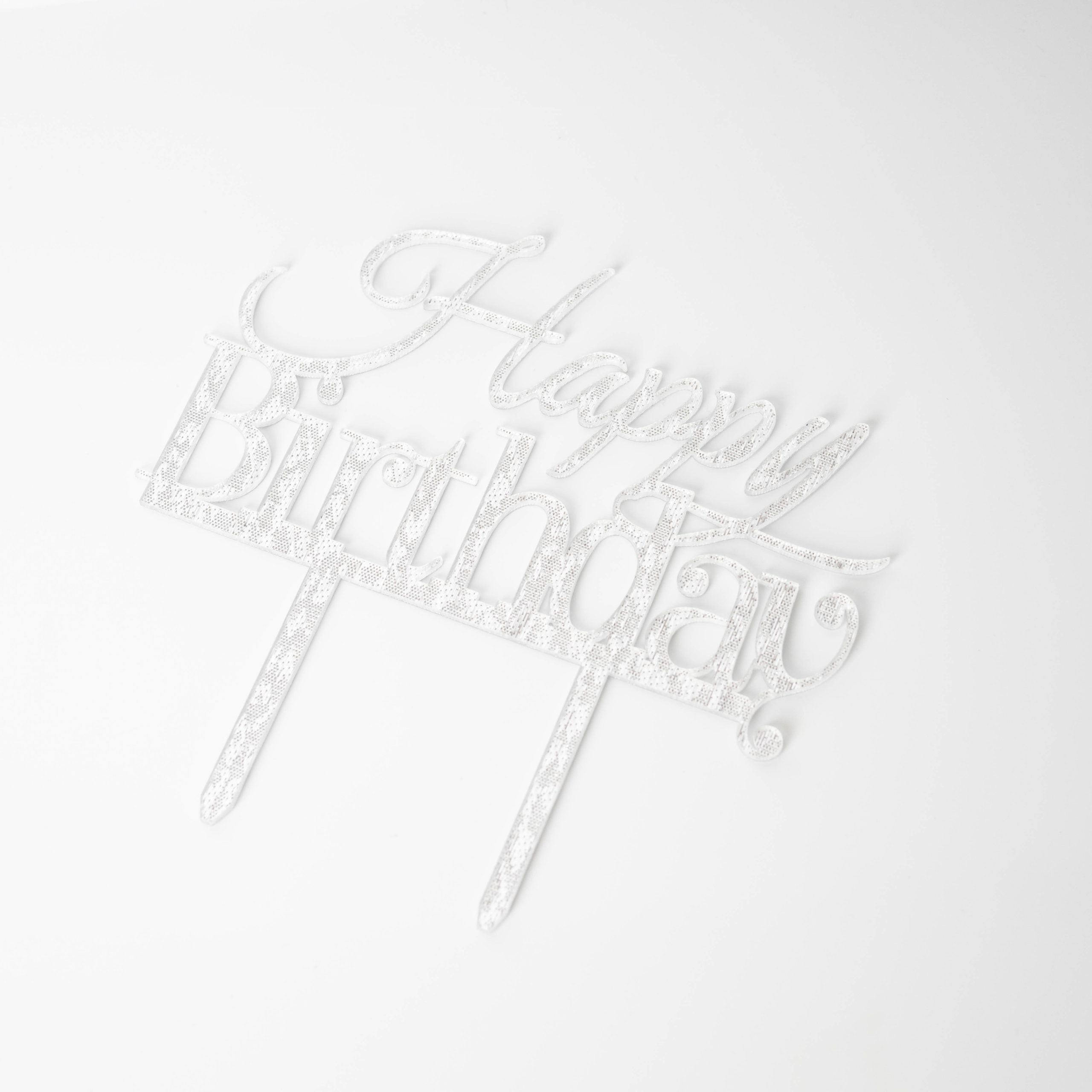 Topper tort happy birthday , argintiu , 8x14 cm