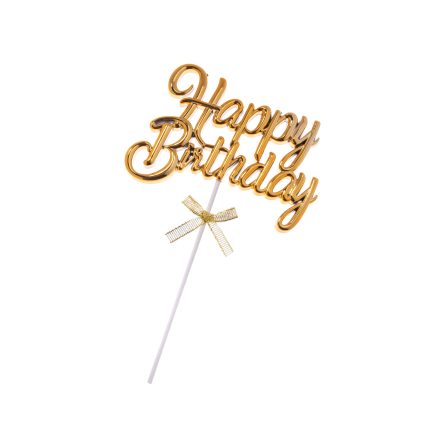 Topper tort , Happy Birthday , auriu , 12×9 cm