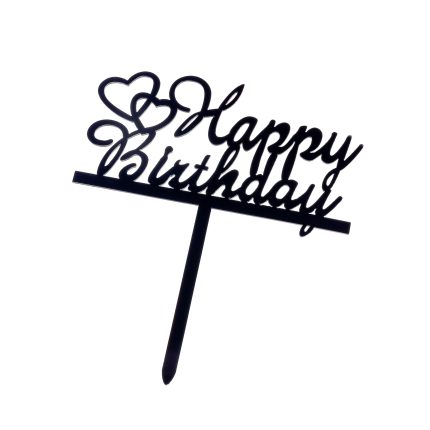 Topper tort , Happy Birthday , negru , 13×7 cm